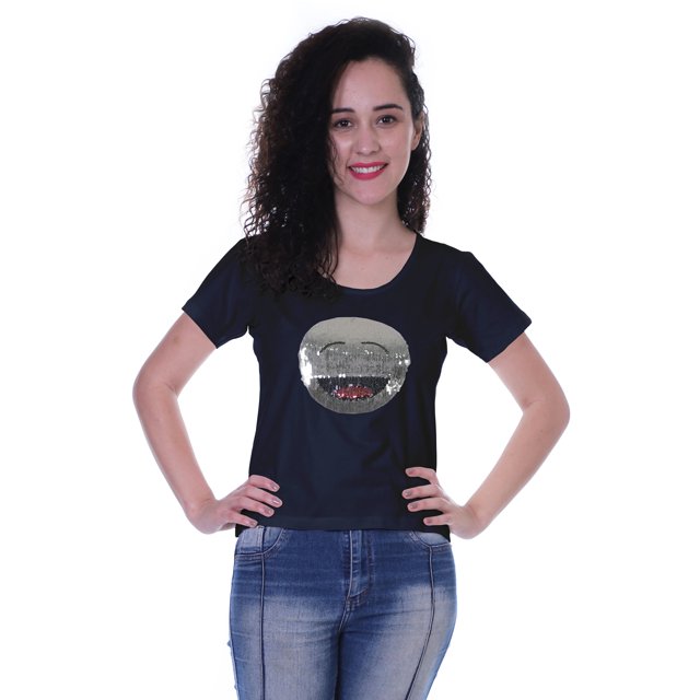 Moomaya T-shirt à Manches Courtes pour Femmes avec Col Rond, Patch à Paillettes, Coupe Décontractée - UK