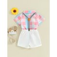 thumbnail image 4 of Honganda 0-18M Baby Boys Summer Outfits Plaid Buttons Short Sleeve Rompers Suspender Shorts 2Pcs Clothes Set, 4 of 8