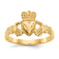 thumbnail image 1 of 14K Yellow Gold Satin & Diamond Cut Claddagh Ring, 1 of 2