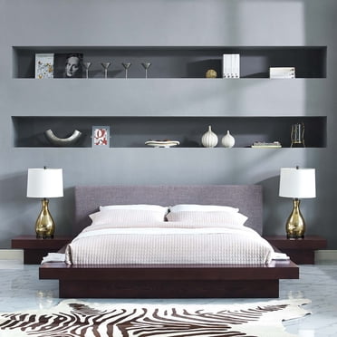 Modway Freja 3 Piece Queen Fabric Bedroom Set in Cappuccino Gray