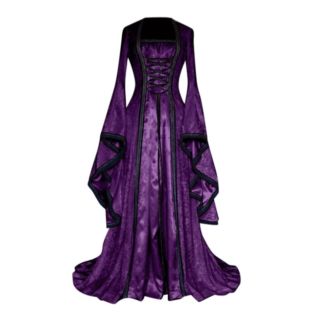 2025 Robe pour Femmes Style Rétro Vêtements Anime Couleur Unie Manches Trompette Vêtements pour Adolescentes S Long