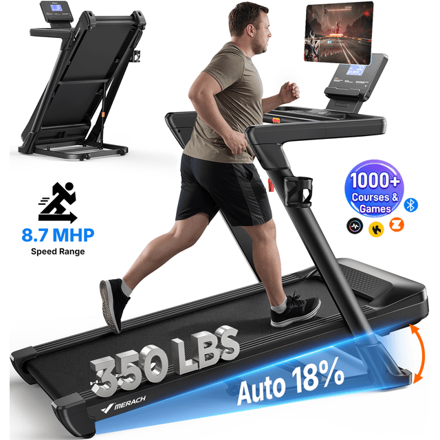 MERACH Tapis Roulant Pliant avec Inclinaison Automatique de 18 %, Tapis Roulant 3,5 Hp avec Grand Ceinture, Capacité de 350 Lb, Contrôle par Application