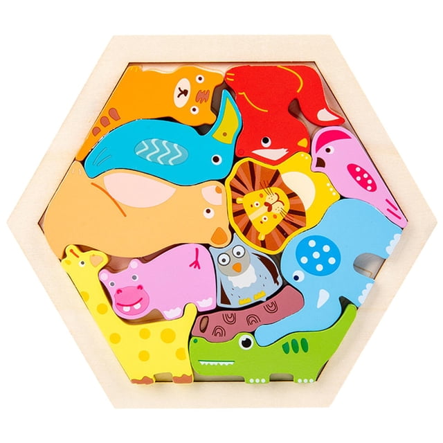 3D Wooden Jigsaw Puzzles Blocks Logical for Age 4+ Kids Animal