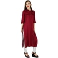 thumbnail image 3 of Bimba Femme Bordeaux Col Kurta Kurti Manches 3/4 Blouse Ethnique Formelle Indienne, 3 of 9