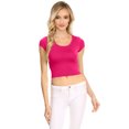 thumbnail image 1 of NYL Womens Basic Short Sleeve Scoop Neck Crop Top - USA, L, Fuchsia, 1 of 1