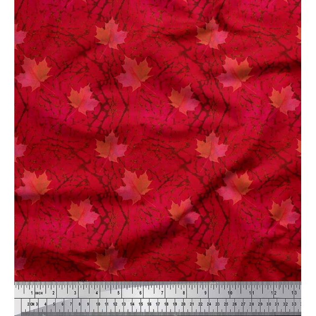 Soimoi Coton Popeline Texture & Automne Feuilles Impression Tissu à Coudre Yard 56 Pouces de Large