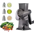 thumbnail image 4 of Vacemry Multifunctional Vegetable Cutter, Hand Crank Roller with 3 Stainless Steel Blades for Slicing Chopping Grating, Efficient Kitchen Gadget for Home Cooking Meal Prep Restaurant Use, 4 of 6