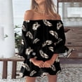 thumbnail image 2 of Robes d'Été pour Femmes à Épaules Dénudées, Manches Évasées, Robe Courte Unie Imprimée, Robes Décontractées de Plage et de Soleil pour Dames, 2 of 5
