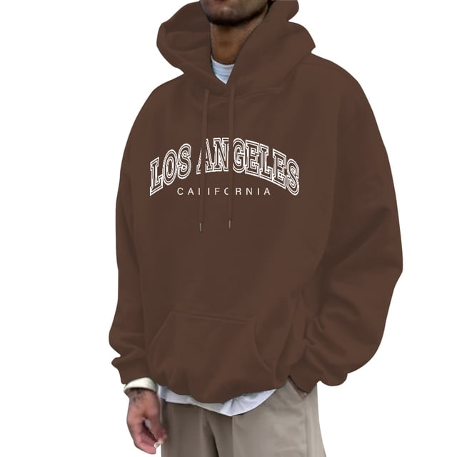 LUOGENLI Chandails à Capuche pour Hommes Graphique Rose Hommes Automne et Hiver Mode Décontractée Lettres Partie Imprimée Chandail à Capuche à Enfiler Manches Longues Chandail à Capuche Hauts Chandails à Capuche pour Hommes à Fermeture Éclair avec Motifs Café Taille m