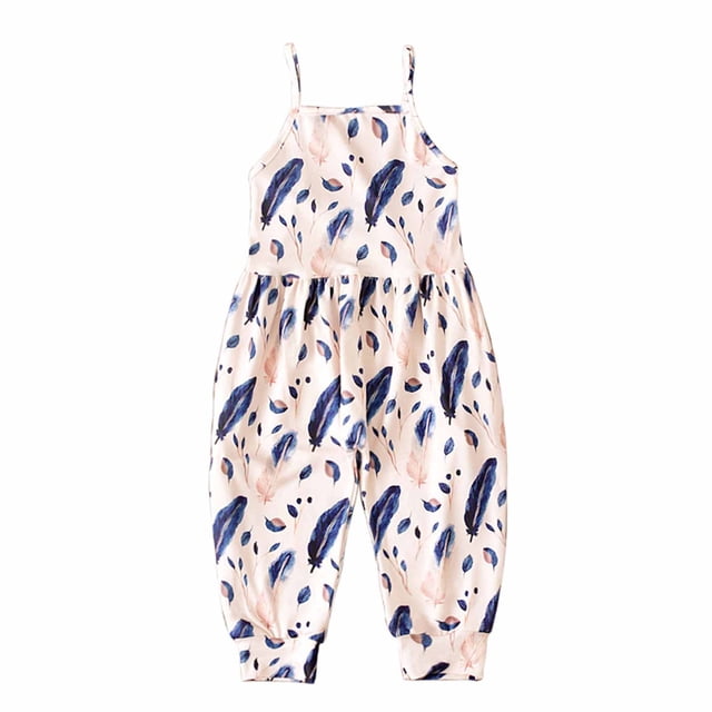 Girls Childrens Summer Romper Printing Sling Sleeveless Backless Short Jumpsuit