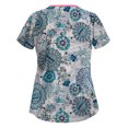 thumbnail image 2 of EGNMCR T-Shirts pour Femmes Femmes Mode Imprimé Floral Manches Courtes Col Hauts Uniforme de Travail Blouse Chemise, 2 of 3
