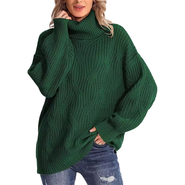 Faithtur Chandail à Col Roulé Mignon pour Femmes Couleur Unie Manches Longues Tricot pour Automne Mode Urbaine Chaud