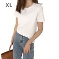 thumbnail image 1 of Maoww T-shirt Femme Été Col Rond Manches Courtes Couleur Unie Haut Décontracté, Blanc, TG, 1 of 7