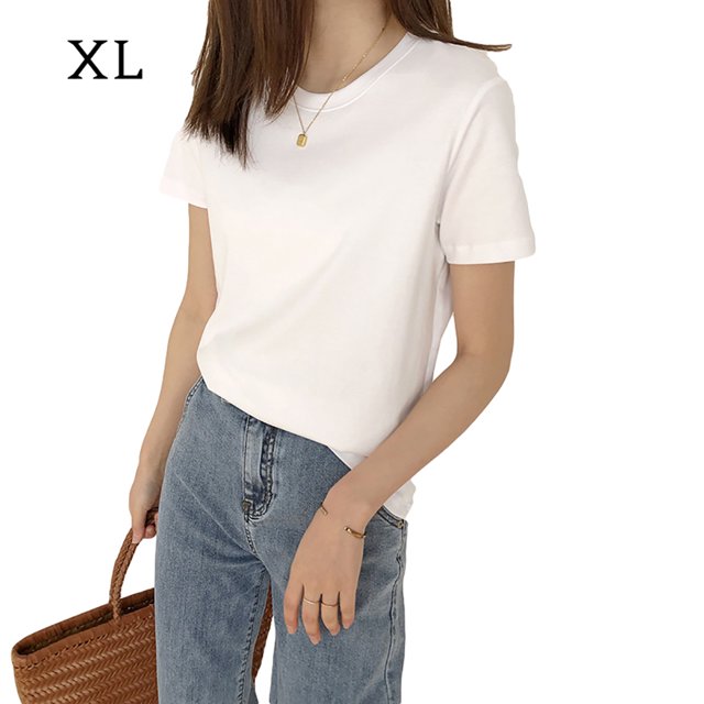 Maoww T-shirt Femme Été Col Rond Manches Courtes Couleur Unie Haut Décontracté, Blanc, TG