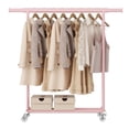 thumbnail image 2 of SONGMICS Clothes Rack with Wheels, Heavy-Duty Clothing Rack for Hanging Clothes, Portable Garment Rack, with Extendable Hanging Rail, 220 lb Load Capacity, Jelly Pink UHSR013R01, 2 of 8