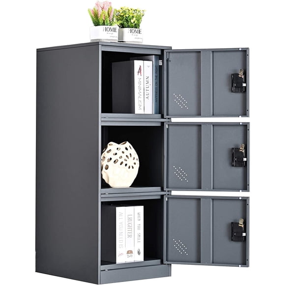 MECOLOR Vertical Single Tier Small Locker with Padlock latche 2 or 3 Compartment Storage for Employee,Home,Office,School,Kids (Dark Grey, P3V)…