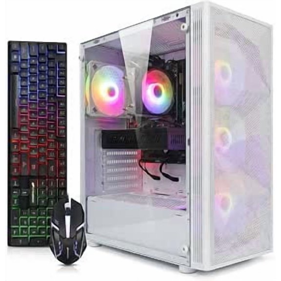 STGAubron Gaming PC Computer Desktop, AMD Ryzen 5 5500 up to 4.2G, GeForce RTX 2060 Super 8G, 16G DDR4, 1T SSD, WiFi 6, BT 5.2, RGB Fan x4, Windows 11 Home,White