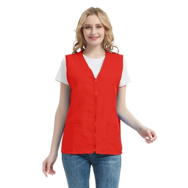 TOPTIE Gilet d'Activité Bénévole pour Adultes Gilets d'Uniforme de Supermarché Tenue de Travail de Commis-Rouge-TG