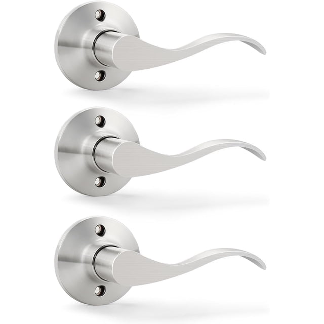 Poignée de Porte en Nickel Satiné Intérieur Levier de Porte de Passage en Nickel Brossé pour Hall et Garde-Robe Ensemble de Serrure de Porte Sans Clé Réversible pour Portes Côté Gauche Droit Levier Poignée Ensemble