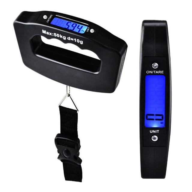 Valise de Voyage Numérique Portable à Main, Pèse-Bagage, Accessoire de Voyage compact Noir avec Écran LCD Rétroéclairé Bleu. Pèse jusqu'à 50 kg avec Précision de 10 g, Doté d'Une Sangle et d'Une Boucle Durables pour une Fixation Sécurisée. Affiche des Unités en g, kg, lb et oz, avec Indicateurs de Surcharge et de Pile Faible. Alimenté par 2 Piles AAA (Non Incluses).
