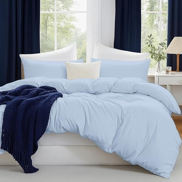 Beddora 3-Piece King Duvet Cover Set | 100% Cotton – Soft, Breathable & Durable Bedding Duvet Covers with Corner Ties Button Closure – Light Blue