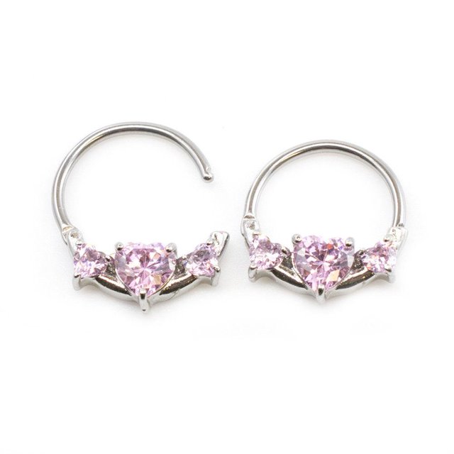 Paire de Clickers de Tétine avec Réglage des Broches en Zircon Cubique en Forme de Cœur 14G