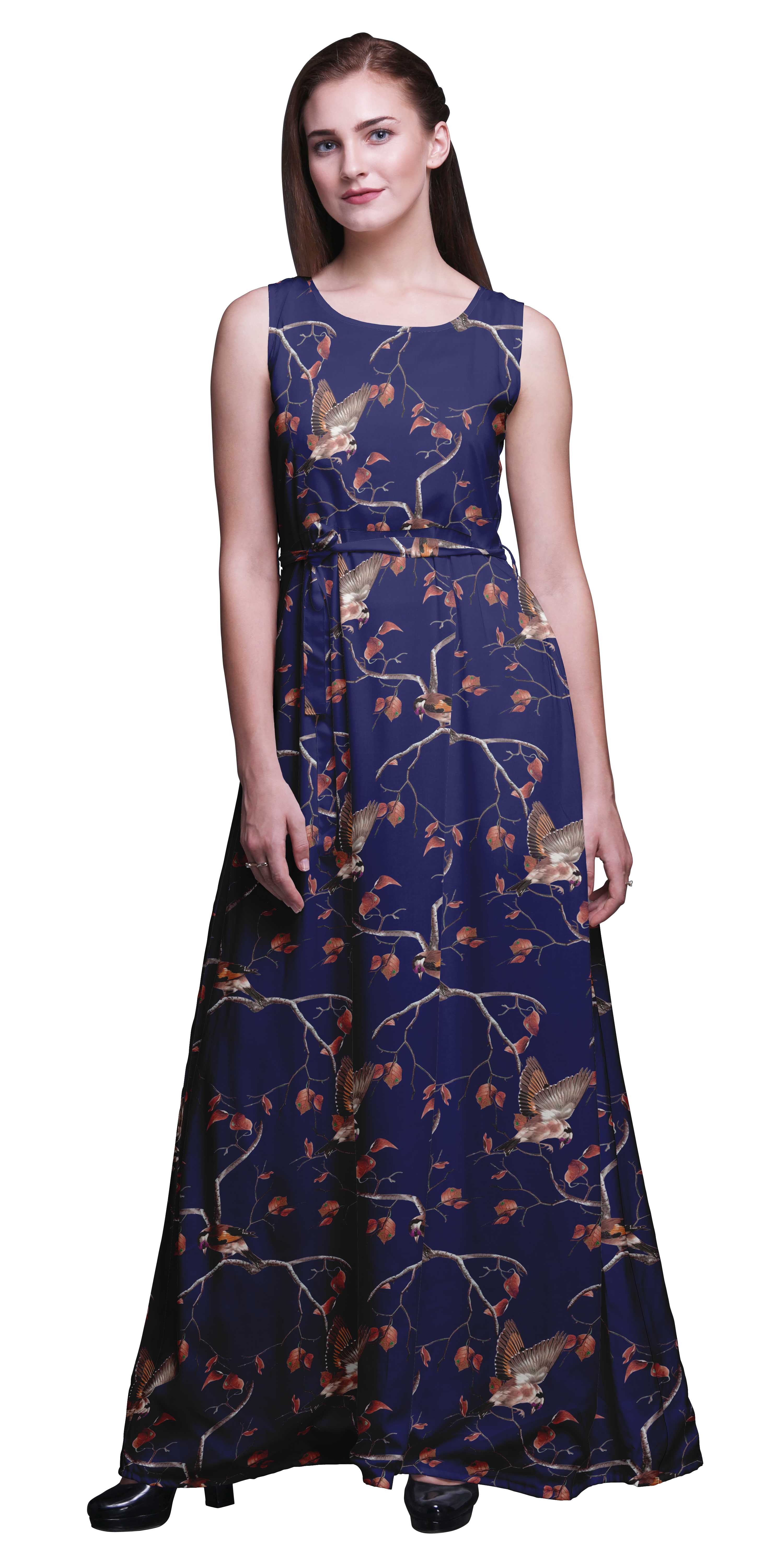 Bimba Bird Ladies Printed Long Tank MaxiDressResort Wear Evening Gown-Large Navy Blue