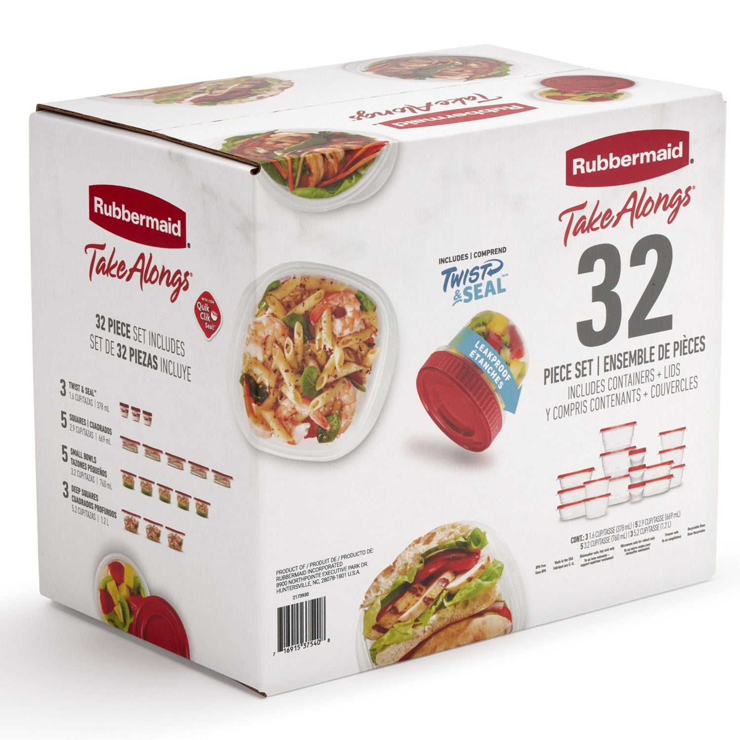 Boîtes de conservation des aliments Rubbermaid TakeAlongs, Rouge rubis, 32 pièces pour le déjeuner et la préparation des repas