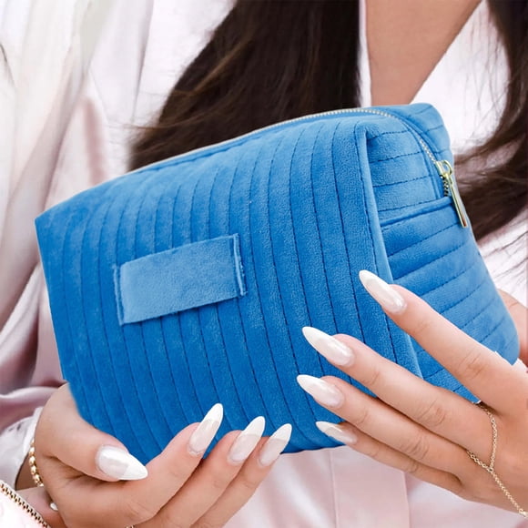 Oefntac Sac de Maquillage Bordure Vente Chaude Brodé Rayé Velours Sac Cosmétique Haute Valeur Sac de Rangement Cosmétique Doux