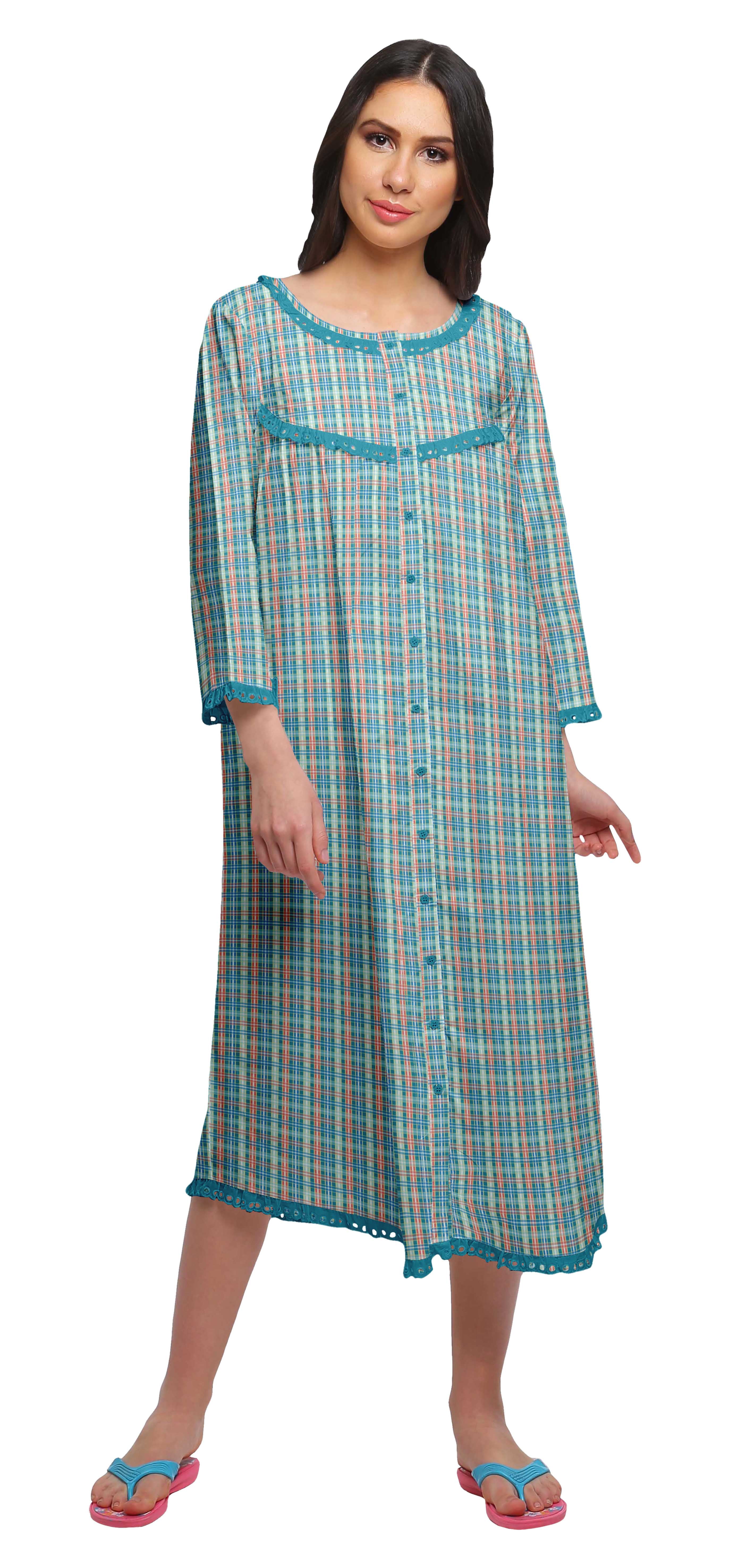 Moomaya Vêtements de Nuit pour Femmes Imprimés Manches 3/4 Coton Longueur Genou Vêtements de Sommeil