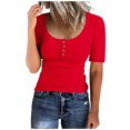 thumbnail image 1 of Birdeem T-Shirt à Col Rond Boutonné pour Femmes Haut à Manches Courtes Ample, 1 of 9