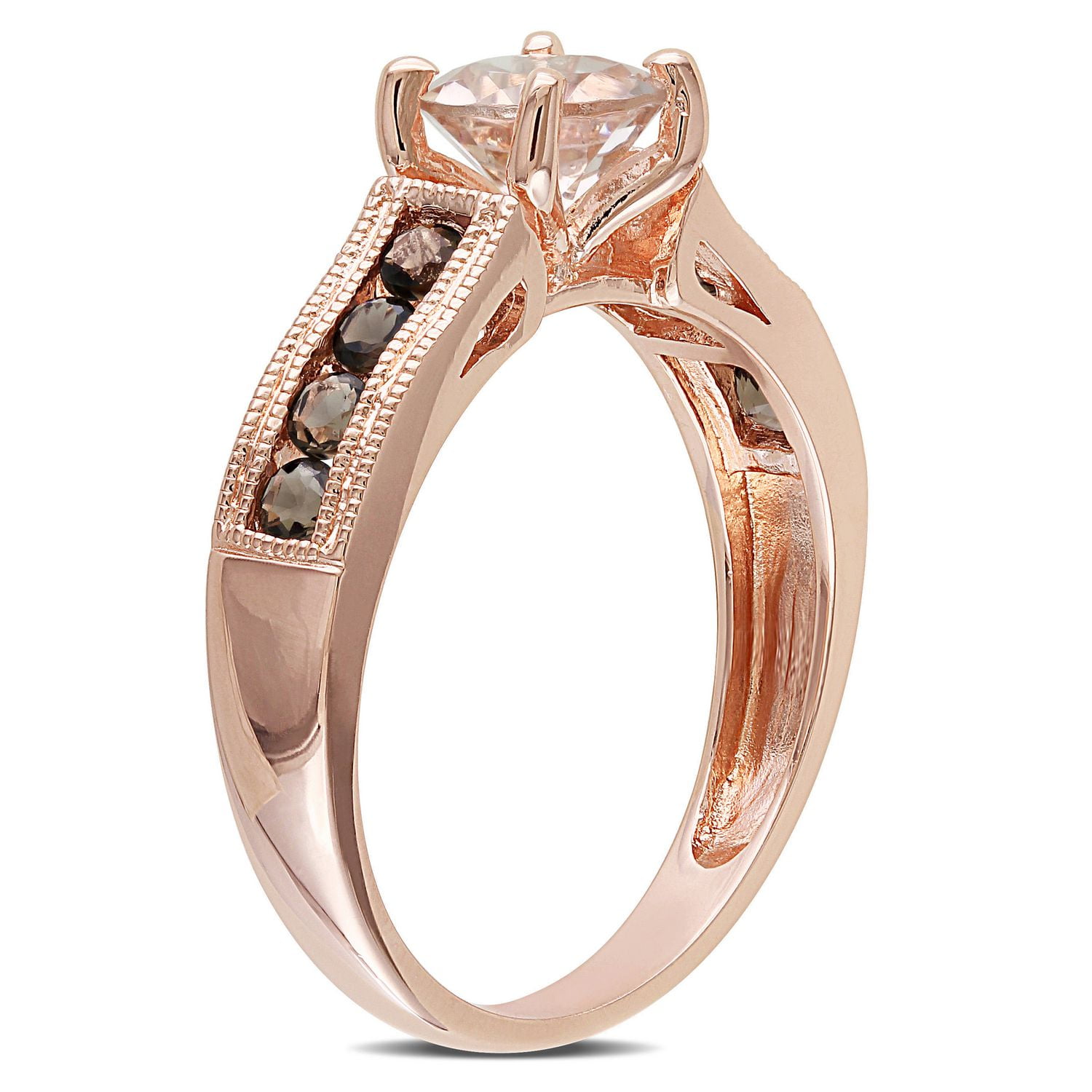 Bague cocktail Tangelo avec morganite et quartz fumés 1-1/4 CT PBT en argent sterling plaqué de rhodium ros