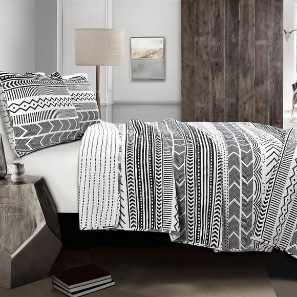 Lush Decor Hygge Geo Quilt Black/White 3Pc Set F/Q