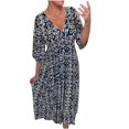 thumbnail image 1 of Pisexur Robe à Manches Courtes à Col en V Mode Femme Été Décontractée Taille Élastique Col en V Imprimé Manches 3/4 Robe Ample Robe Femme en Liquidation, 1 of 6
