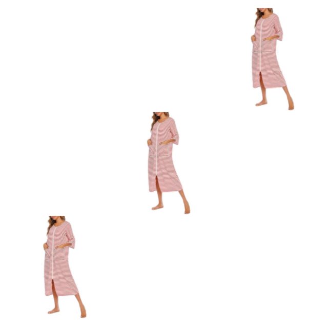 yingyy 1/2/3 Polyester Robe de Nuit pour Femmes Décontractée de Remplacement Col Rond Manches Longues Double Poche Respirante Peignoir de Maison Vêtement de Nuit Rouge m 3 Pcs