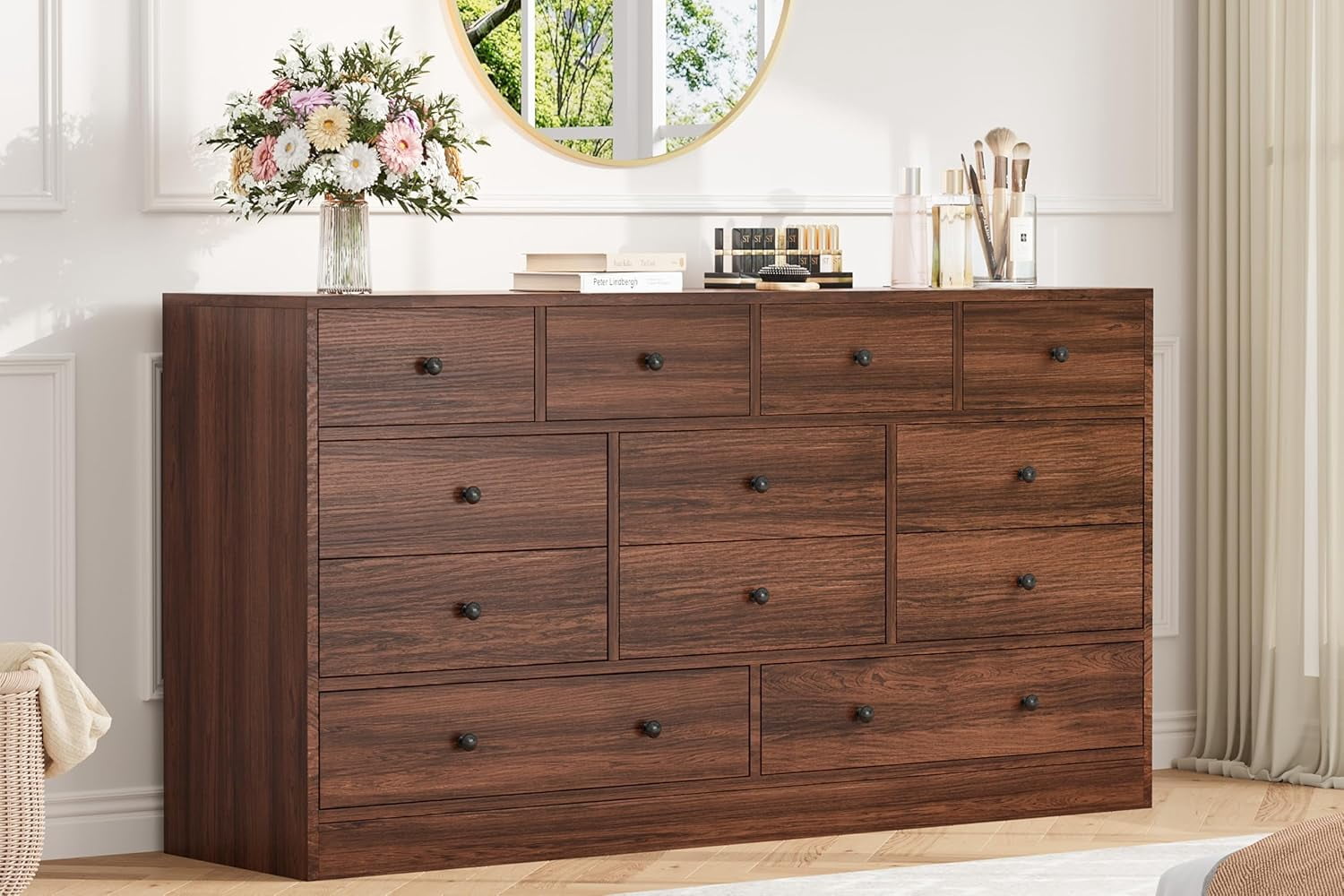Dresser for Bedroom,12 Drawer Dressers & Chests of Drawers, Wood Storage Drawer Dresser with Power Outlet, 61 Inch