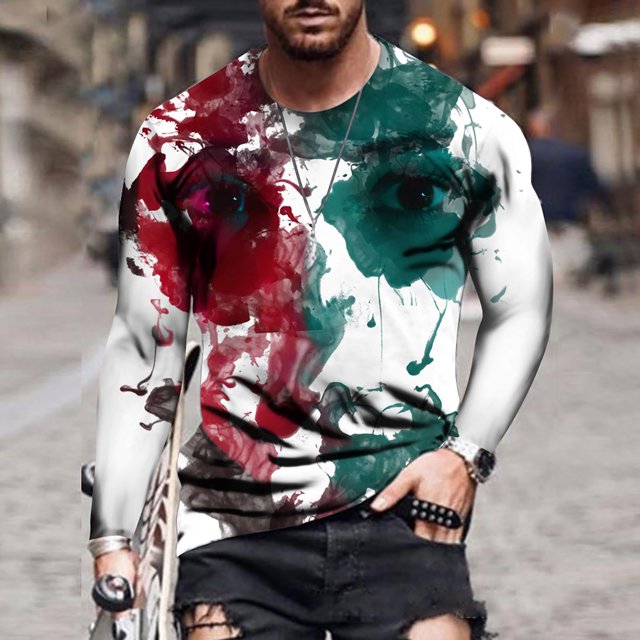 CEHVOM T-shirt à Manches Longues pour Hommes, Col Rond, Impression 3d