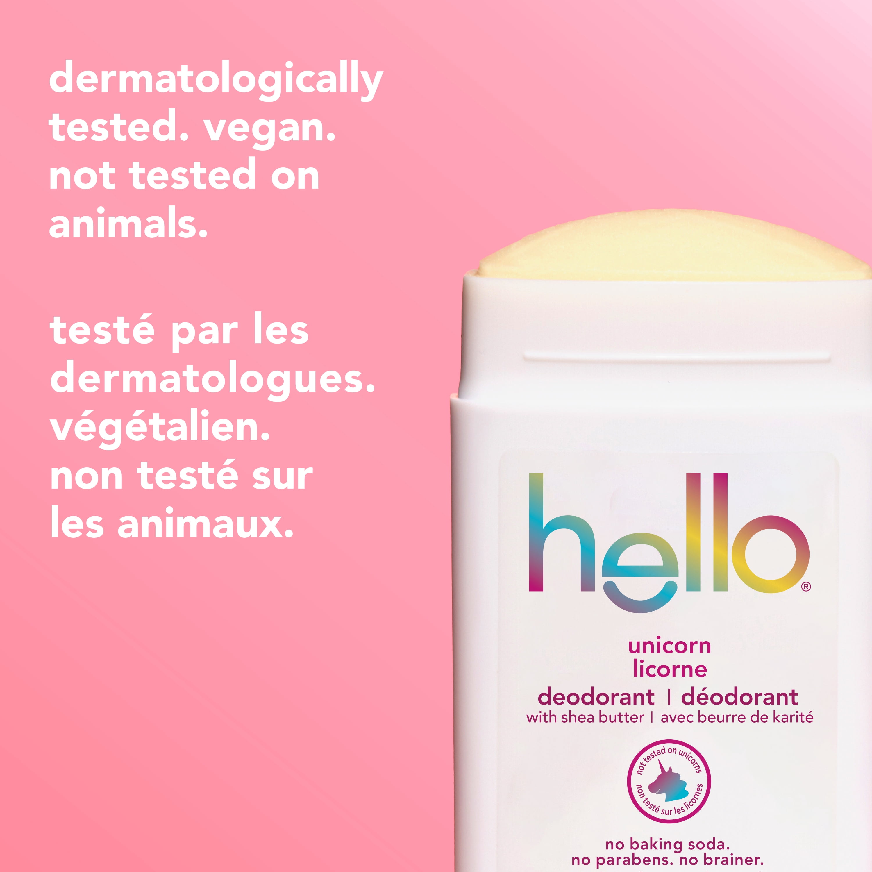 déodorant sans aluminium hello Licorne, beurre de karité, végétalien, bâton déodorant de 73 g