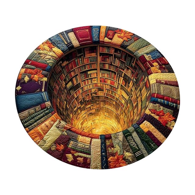 SIYTUAU 3D Optical Illusion Book Cave Round Area Rug Non Slip Floor Mat For Bedroom Study Library 31.5X31.5 Inches Velvet Soft Pile Polyester Fiber B
