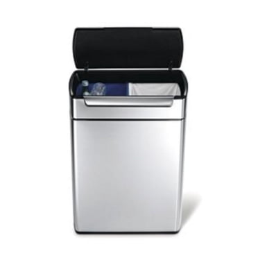 Simplehuman 48 Liter / 12.7 Gallon Touch-Bar Kitchen Dual Compartment Trash Can Recycler, Brushed Stainless Steel