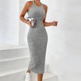 thumbnail image 2 of Oksale Robes Moulantes pour Femmes Sans Manches Côtelées Robe Maxi Ajustée Douce Extensible Confortable Col Ras du Cou Dos Nu Robes d'Été pour Fête de Vacances Gris m, 2 of 7