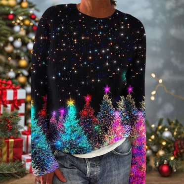 Wiyuqeen Chandails Fair Isle Femme Liquidation Noël Manches Longues Xmas Tree Tricot Chandail Hauts Col Rond Saprkly Fête Chandails Laids