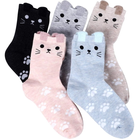 Jeasona Women's Cat Paw & Face Socks, 80% Cotton Blend, Cat, Dog & Owl-Themed Gifts for Women