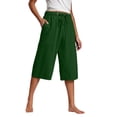 thumbnail image 1 of Kaemgyyd Womens Plus Size Capris Lounge Drawstring Cotton Linen Bermuda Shorts Flowy Wide Leg Beach Vaction Cropped Trousers, 1 of 6