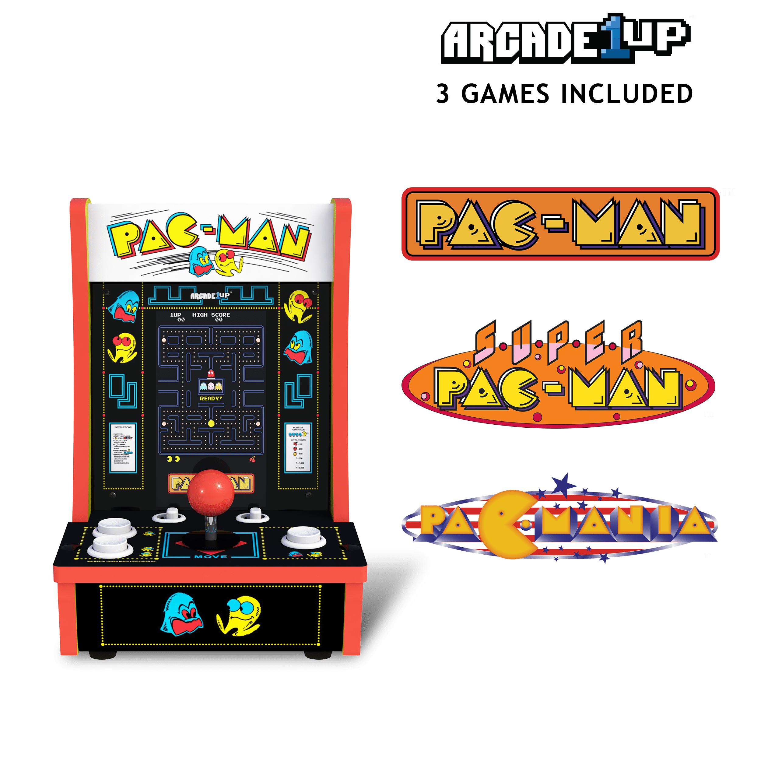 Arcade1Up PAC-MAN Countercade – 3 Classic Games, Retro Game Console for Home, Portable Console with 7-inch Screen, Table-top Video Game for Game Room