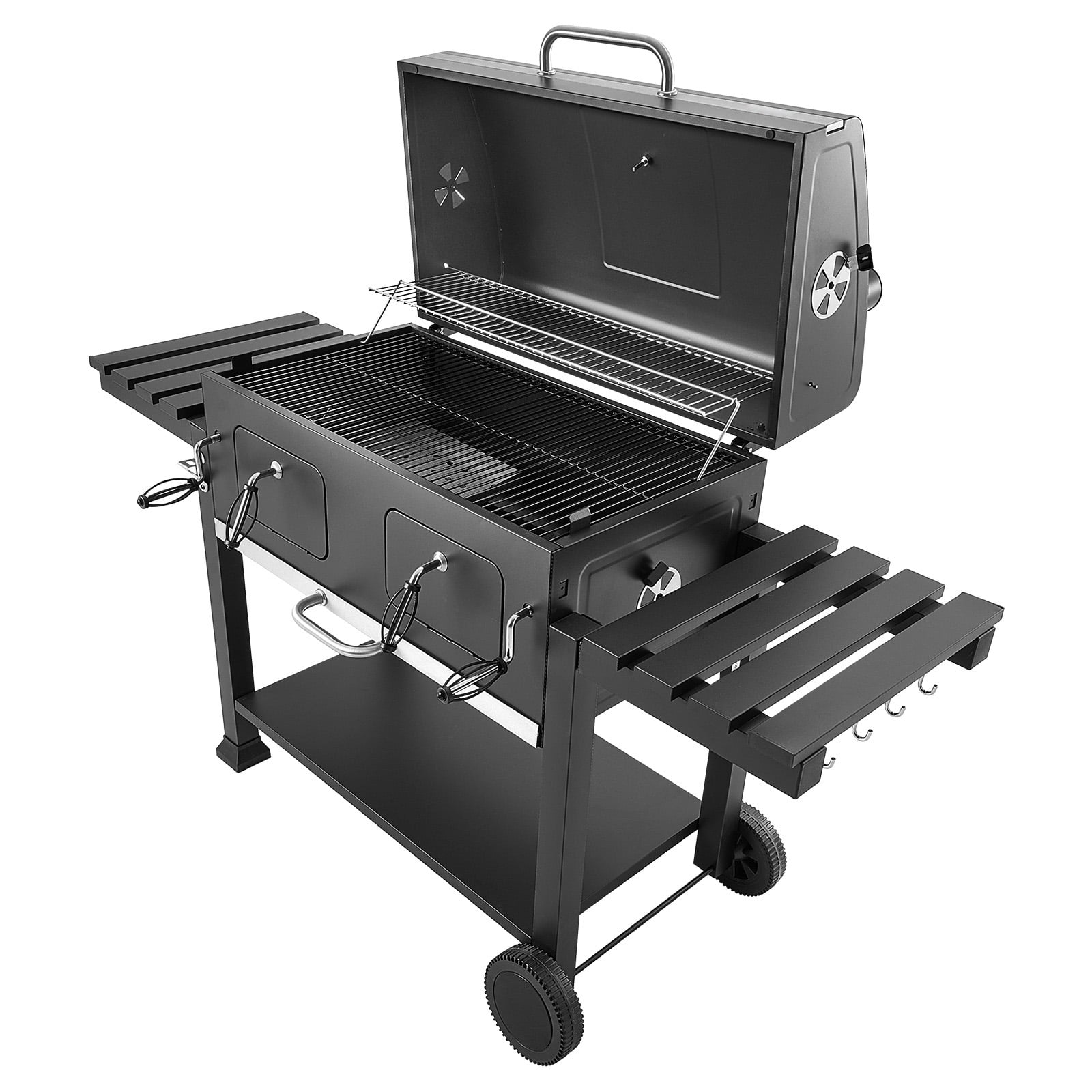 KFFKFF Charcoal Grill, 780 sq.in. Extra-Large Charcoal Barbecue Grill with 2 Liftable Charcoal Trays & Folding Side Tables, High-Temp Powder-Coated Steel BBQ Cooking Grills
