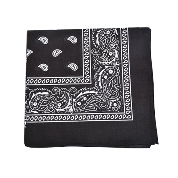 Unibasic Paisley Cotton Bandana XL, head wrap, handkerchief (Black) - 10 Pack