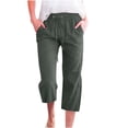 thumbnail image 1 of AherBiu Plus Size Capris pour Femmes Pantalon Capri Décontracté d'Été en Coton et Lin Taille Haute Droit Court, 1 of 5