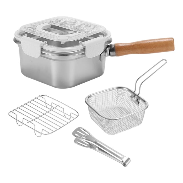 Lipstore Small Deep Fryer Pot with Lid Leakproof Food Storage Containers with Handle Square Cooking Pot for Chicken French Fries Stews White