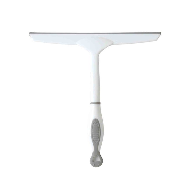 Agiferg Window Cleaning Wiper Glass Brush Scraper Bathroom Car Cleaning Tool Wiper with a grey silicone handle and durable plastic construction. Features a rubber edge for streak-free cleaning and a lightweight design for ease of use. Suitable for cleaning windows, mirrors, shower doors, and car surfaces.